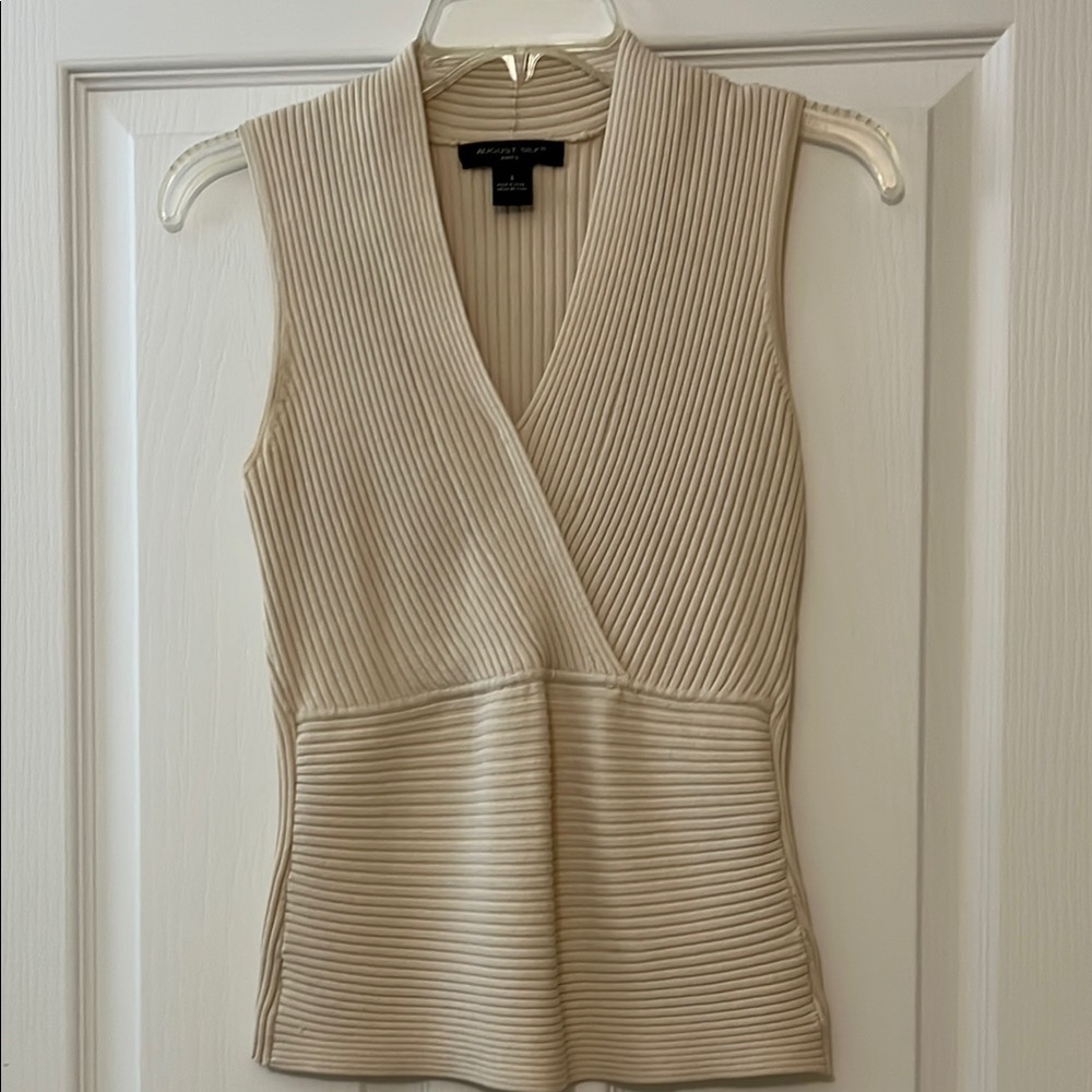 Beige Ribbed Sleeveless Top